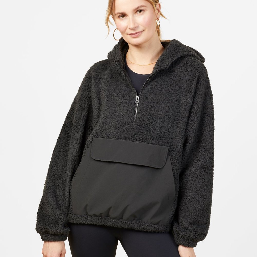 Outerknown Sherpa Half Zip Hoodie, Black